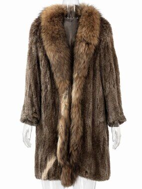 Carolina Herrera brown rabbit and raccoon vintage coat size small